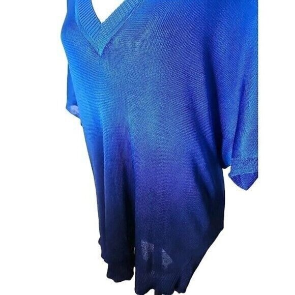 Chico’s Sweater Blue Ombre V-neck Slinky Knit Pullover NWT Women's Large - Picture 3 of 10